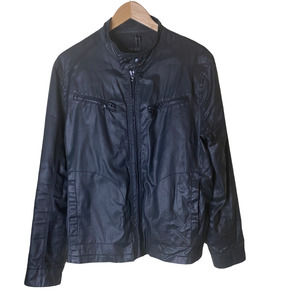 Express Black Men's Faux Leather Full Zip Jacket Lined Pockets Long Sleeves